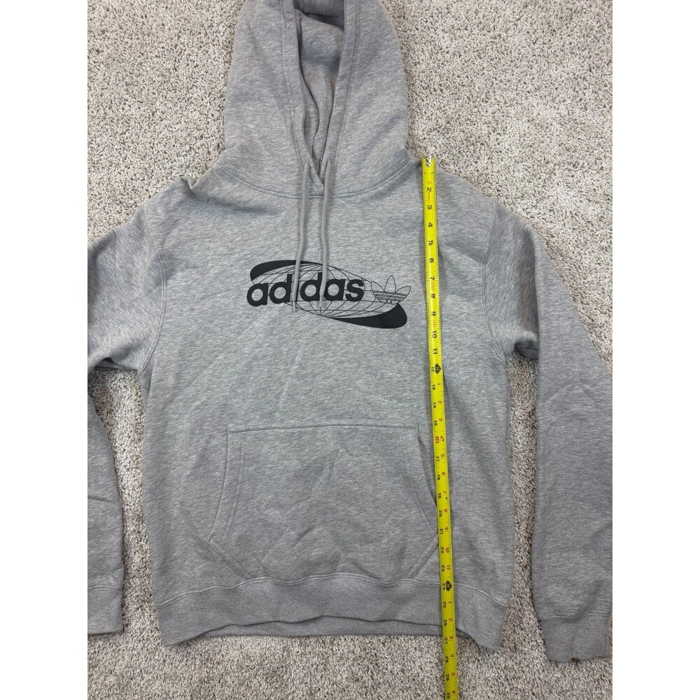 Adidas Originals Hoodie Mens M Gray Black Graphic Logo Pullover Sweatshirt Fleec - Picture 2 of 8